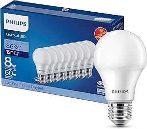 Philips LED Paquete de 8 Focos A19 de Luz Fría